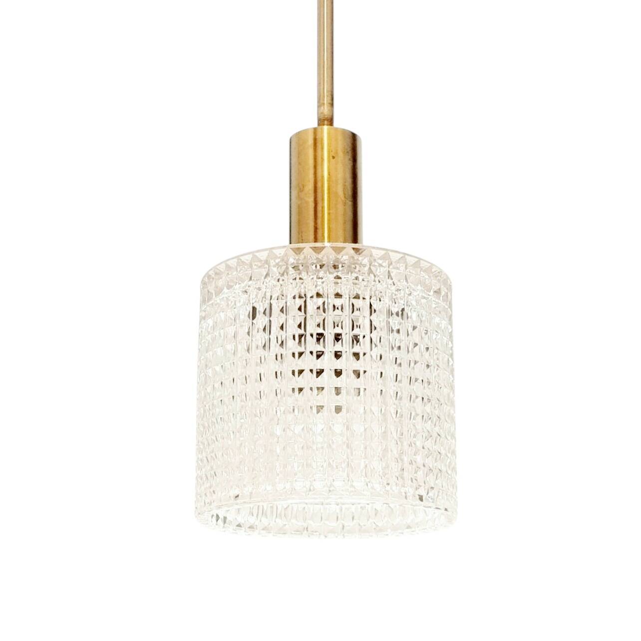 Mid-Century Scandinavian Brass & Crystal Glass Ceiling Lamp by C. Fagerlund