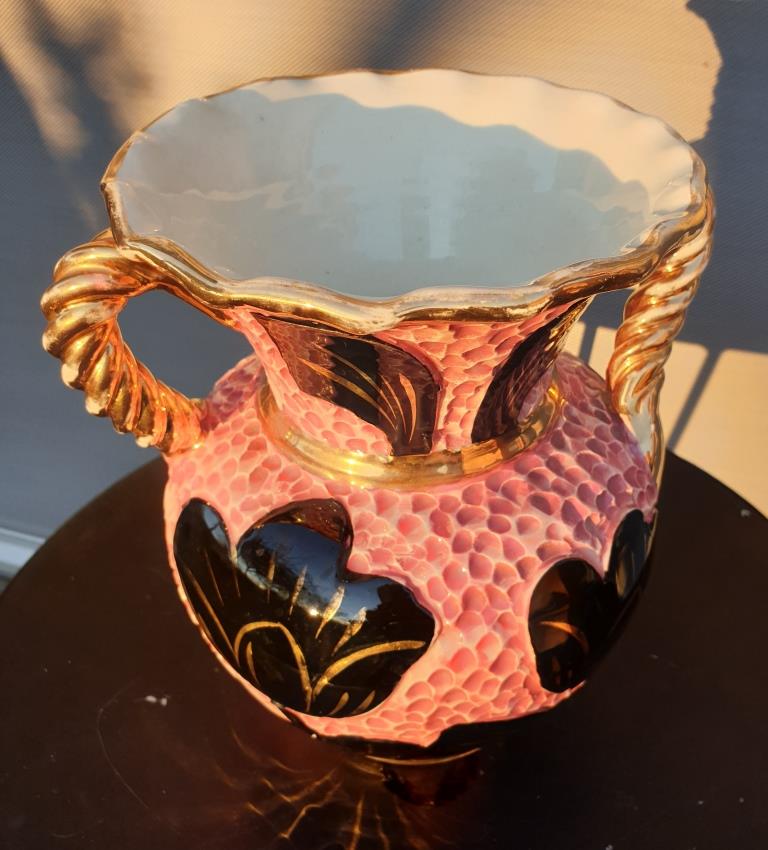 Vase Vallauris 1950 rose noir et jaune
