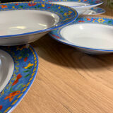 6 vintage hollow plates blue/flowers 21,5cm 1 plate with a sparkle see last photo