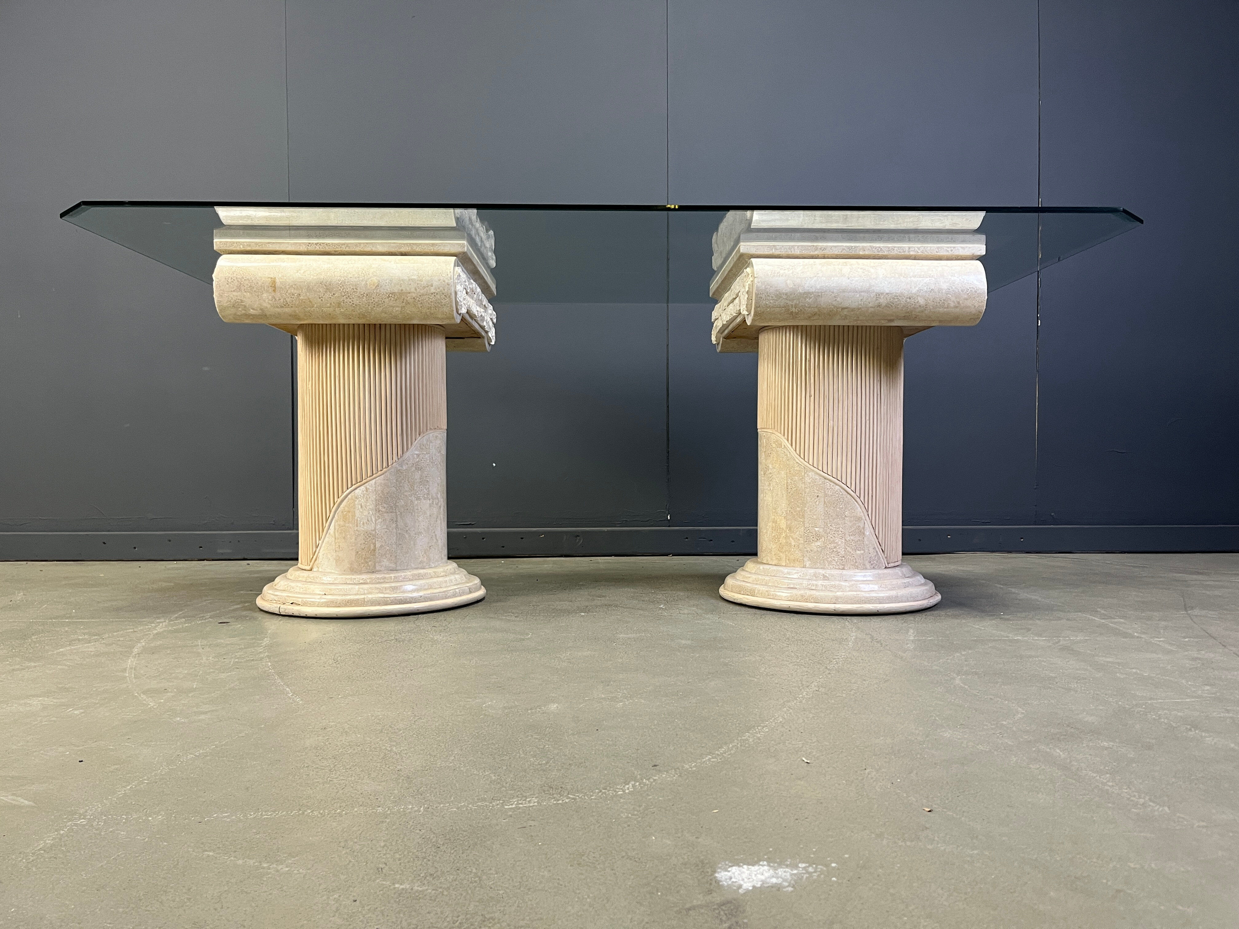 Vintage tessellated stone pedestal dining table by Maitland Smith, 1970s