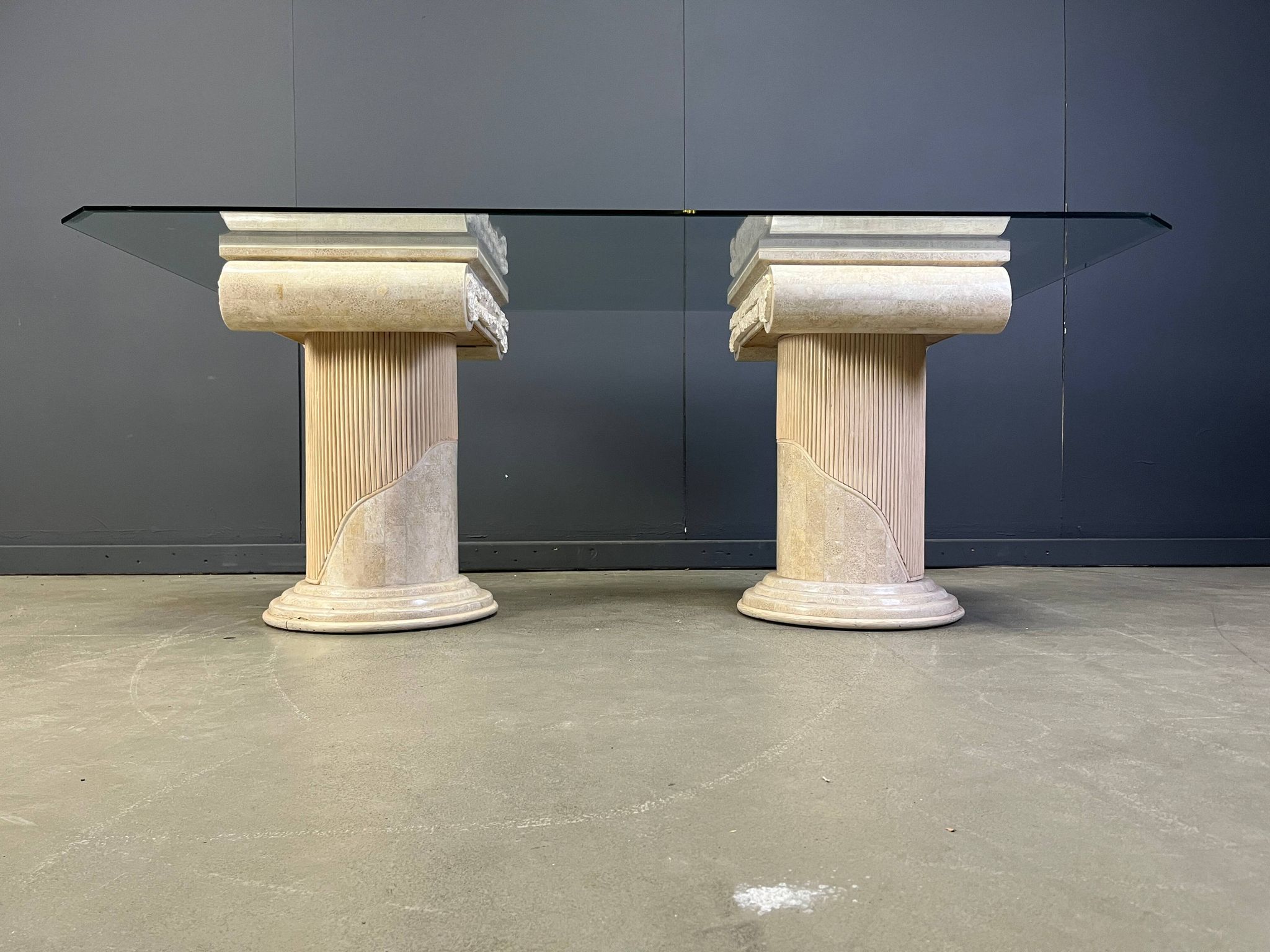 Vintage tessellated stone pedestal dining table by Maitland Smith, 1970s