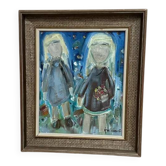 Original Swedish Oil on Canvas – “Friends” by A. Wickgren – Vintage & Framed