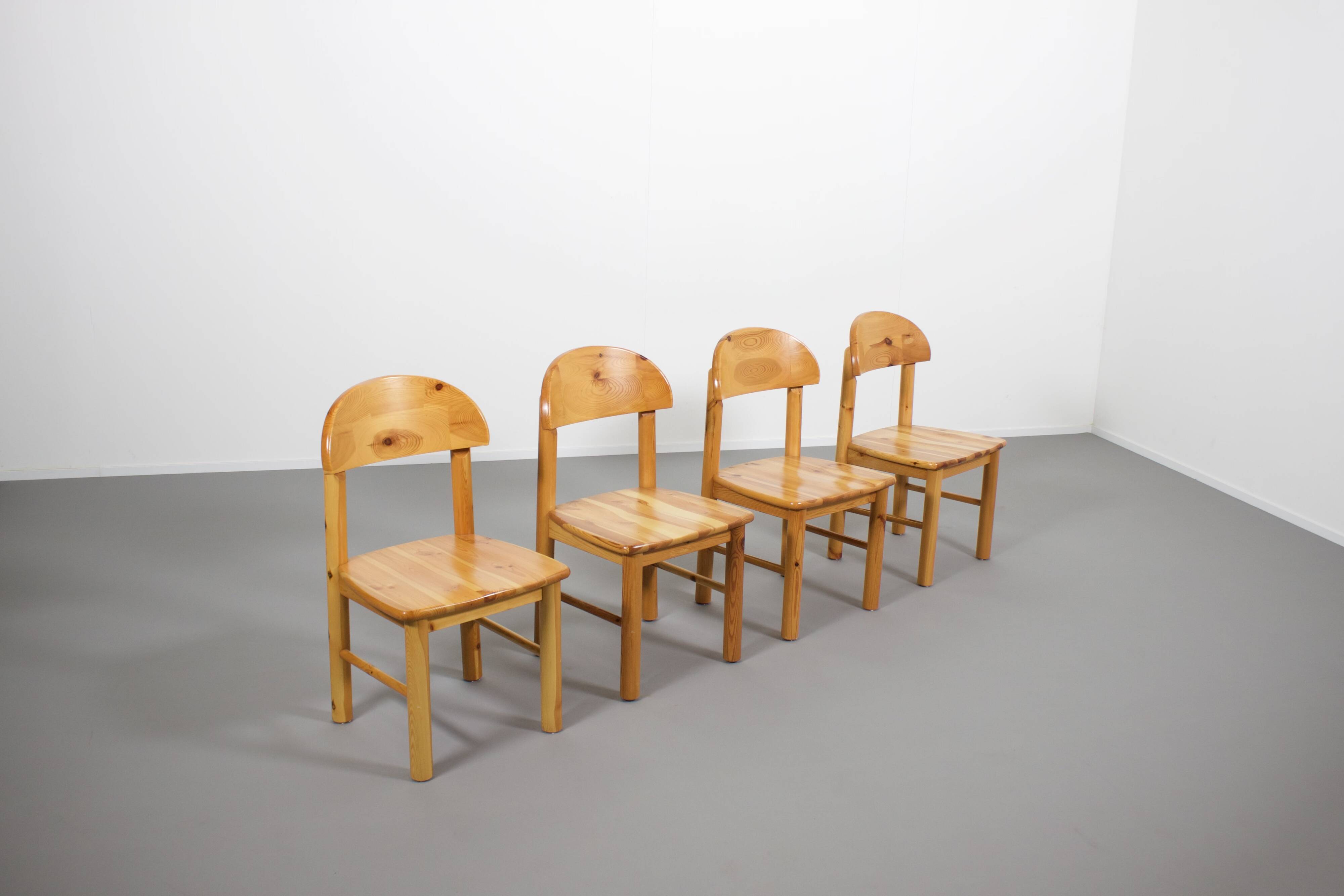 Set of Four Rainer Daumiller Pine Wood Dining Chairs, 1970s