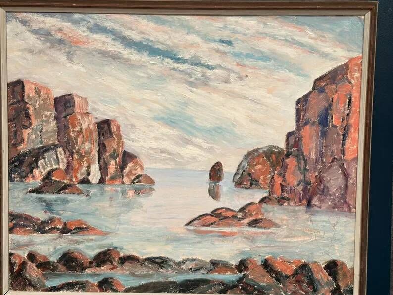 Original Large Swedish Oil on Panel – “Coastal Landscape” – Signed – Vintage & Framed