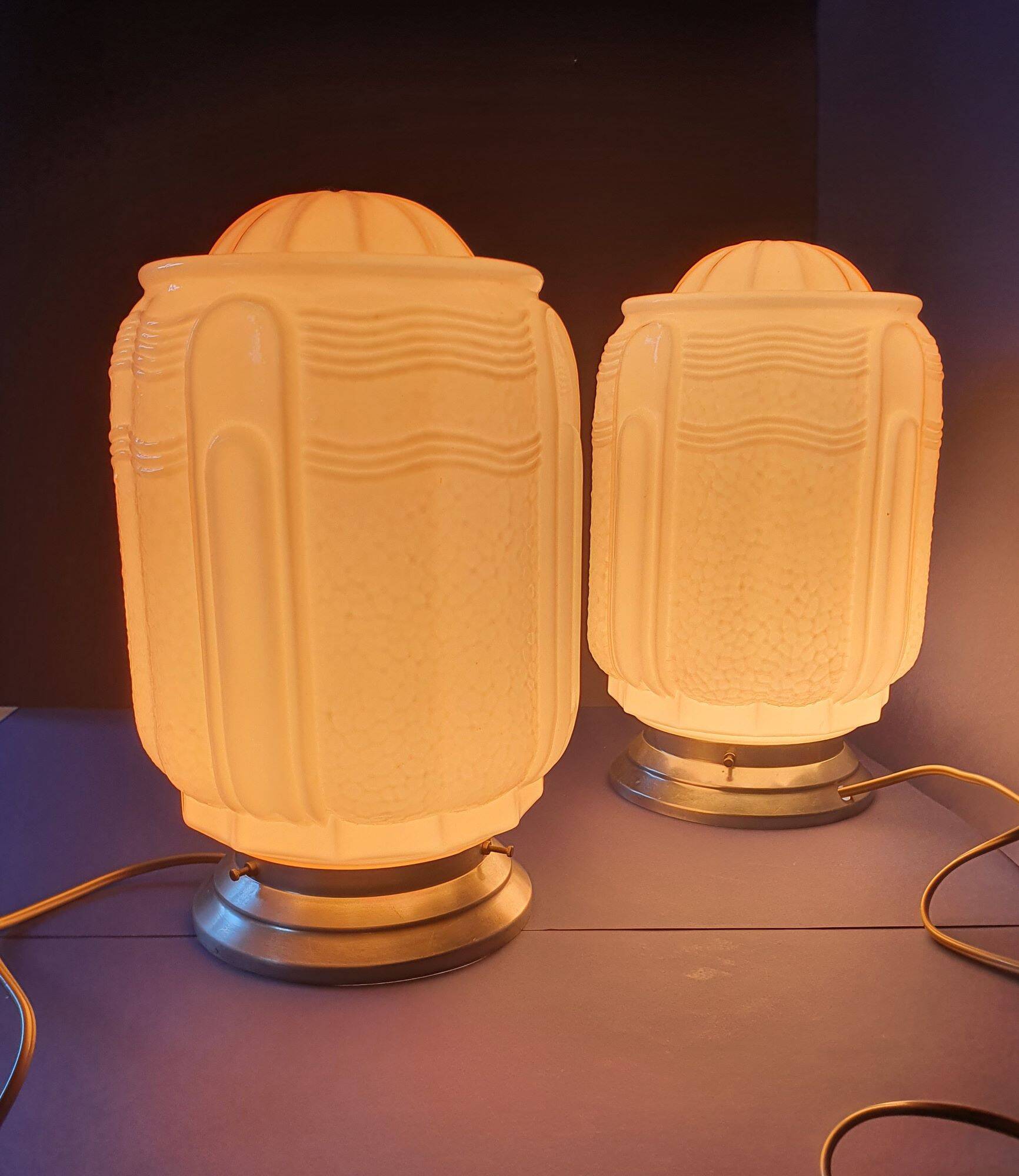 Pair of large pink art deco table lamps France