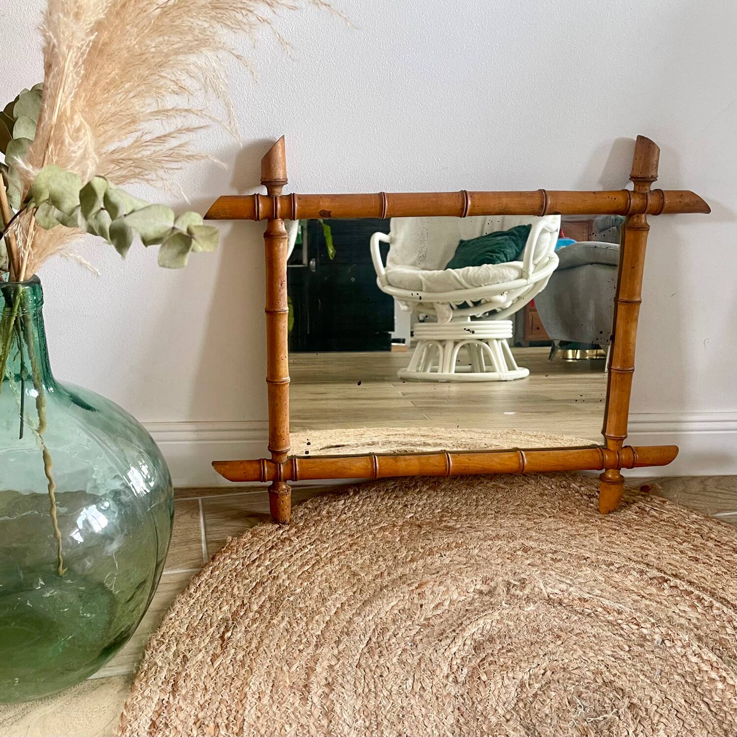 Turned wooden barber mirror