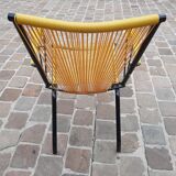 Folding chair in red scoubidou and black metal structure