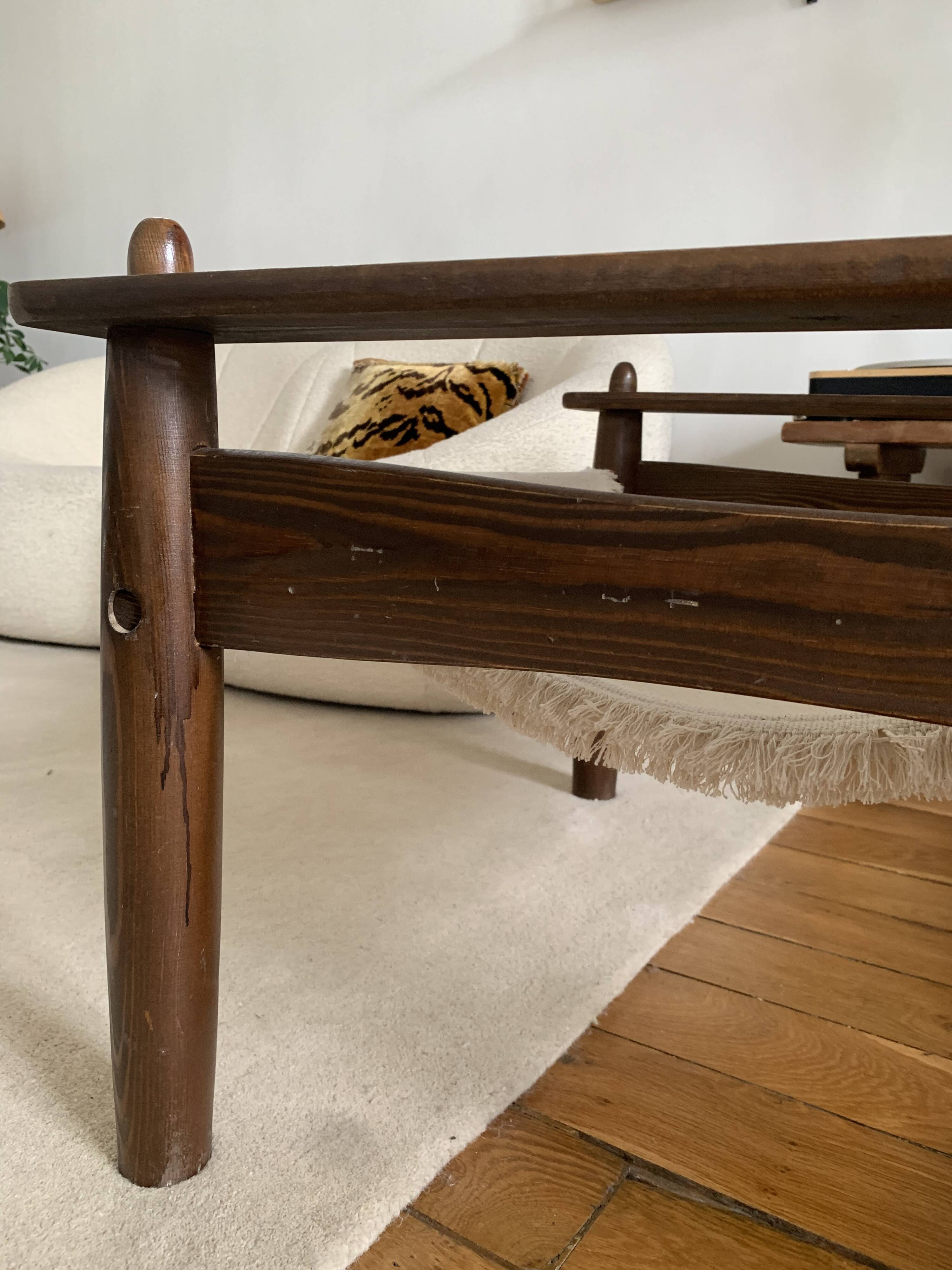 Honoré Safari armchair in wood and beige canvas