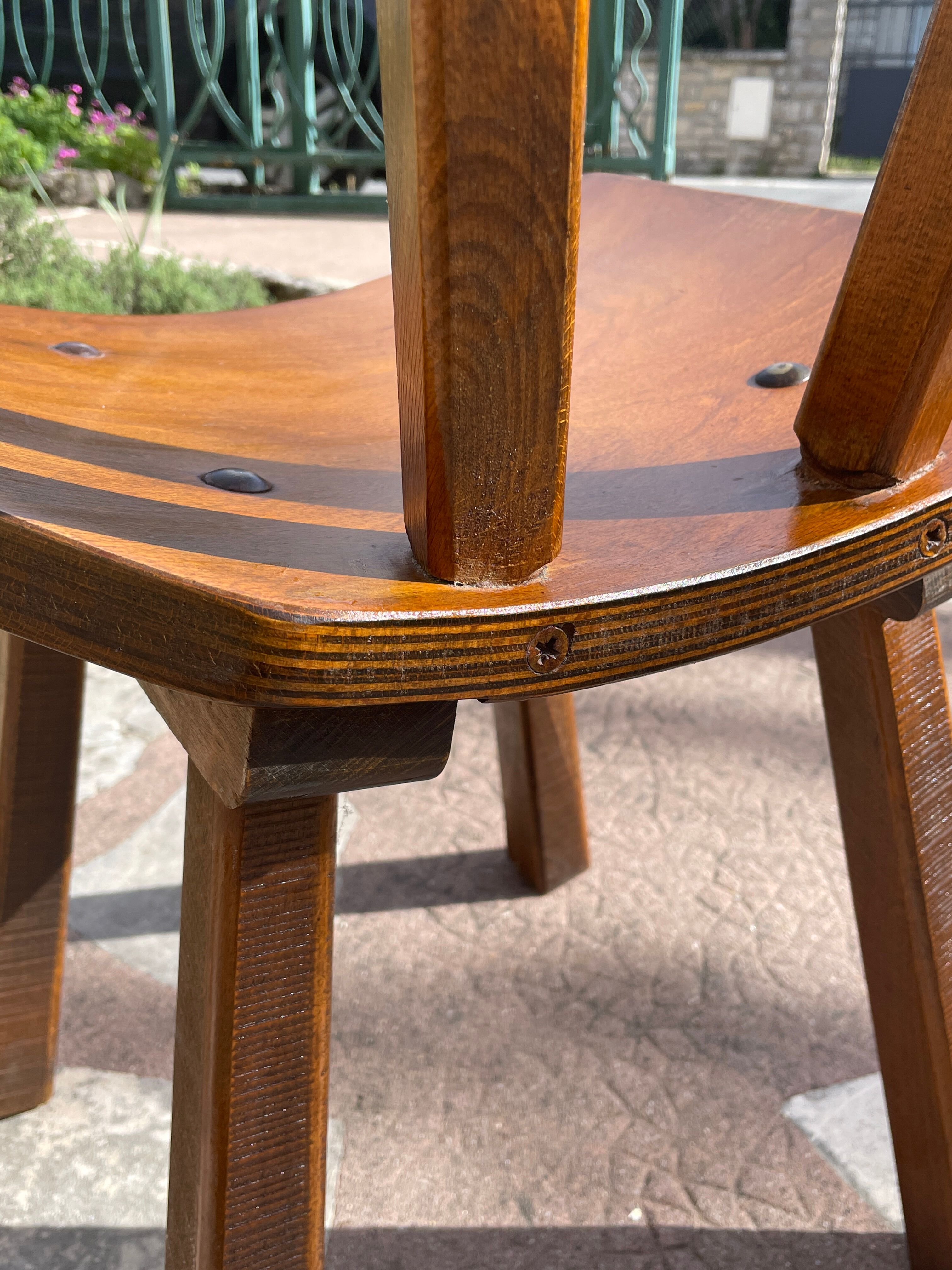 Set of 6 vintage chairs "Brutalist" in elm, 1950