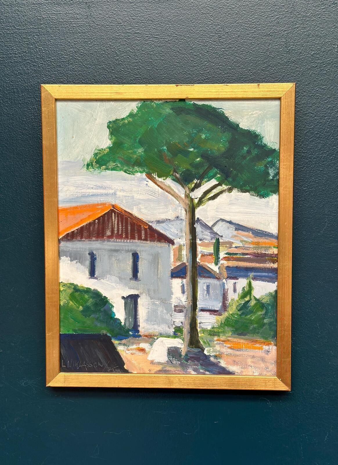 Swedish Oil on Panel – “Tree by the House” by L. Niklasson – Dated 1975 – V