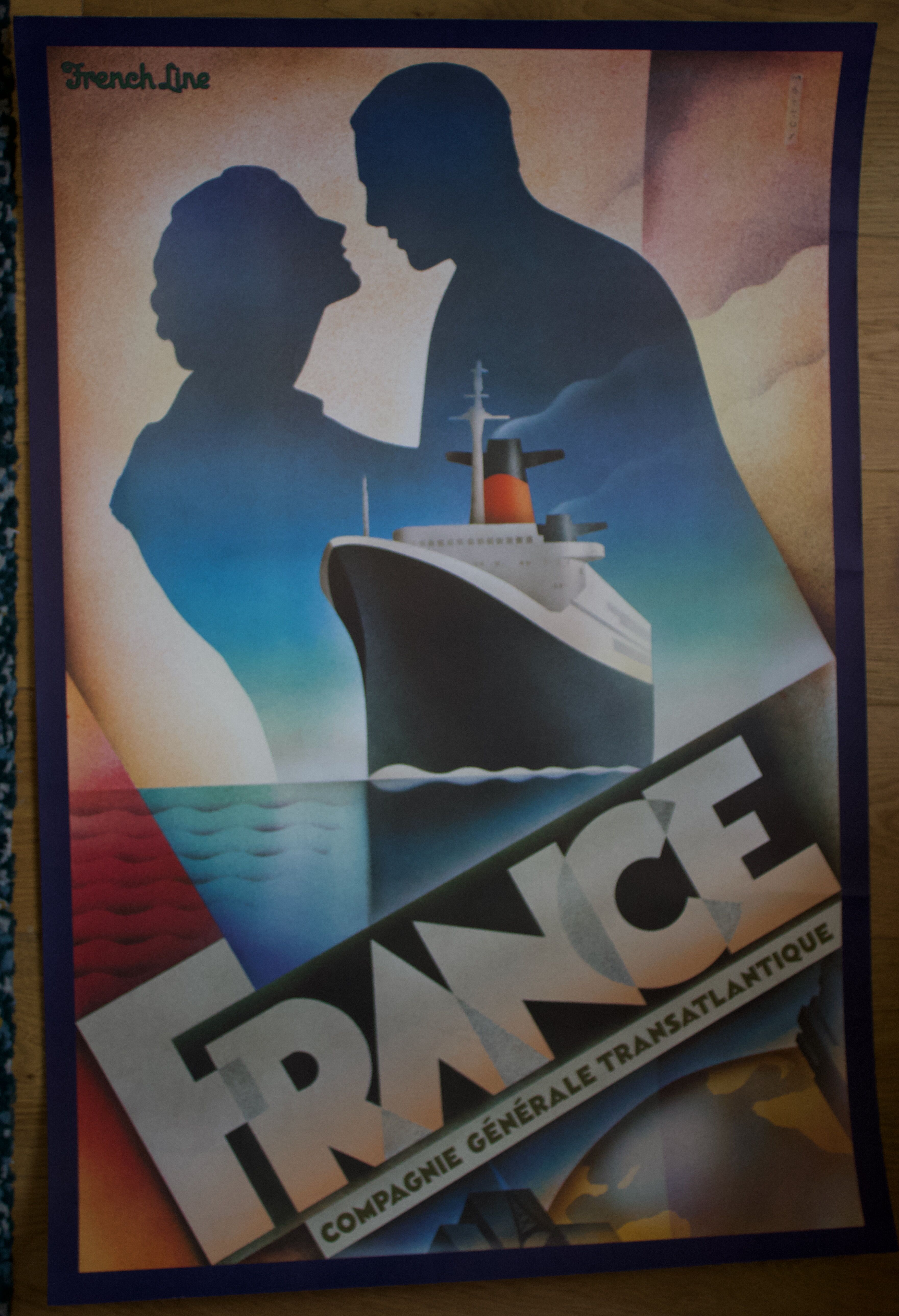 Poster French Line - Paquebot France - Transatlantic General Company - Original - Signed