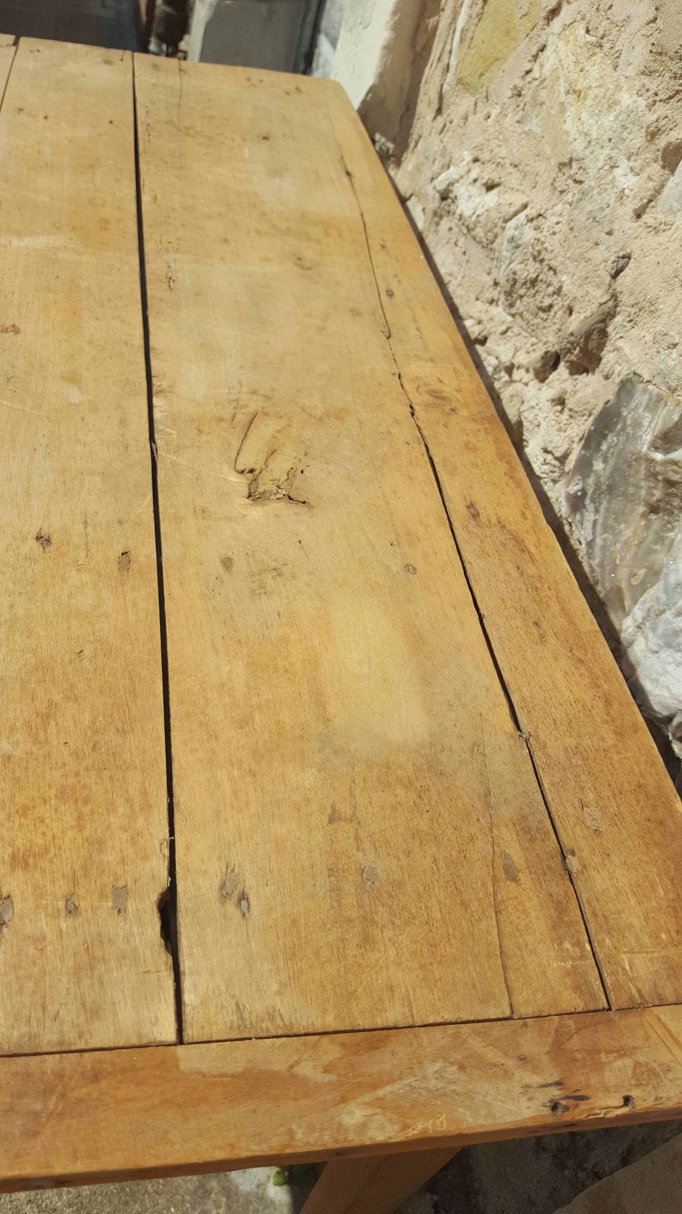 Raw wood farm table with drawer