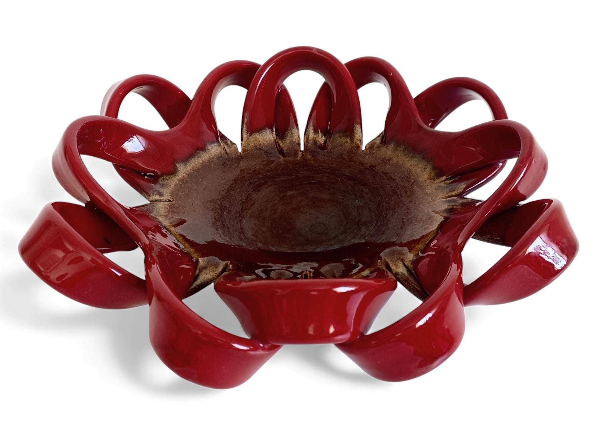 Vallauris Ceramic Centerpiece Bowl, Oxblood Faience, France, 1950s