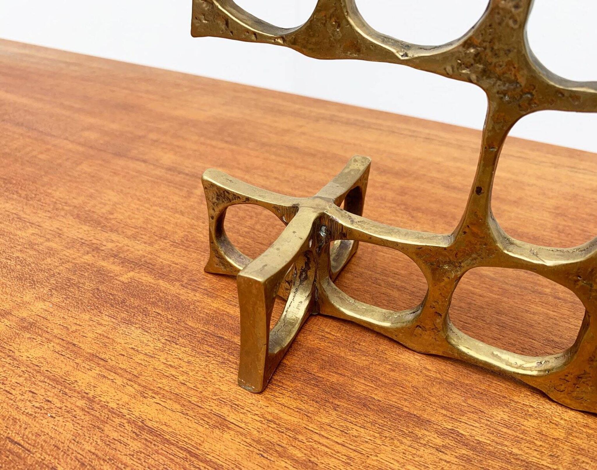 Brutalist metal candlestick from the mid-century by Heinz Goll