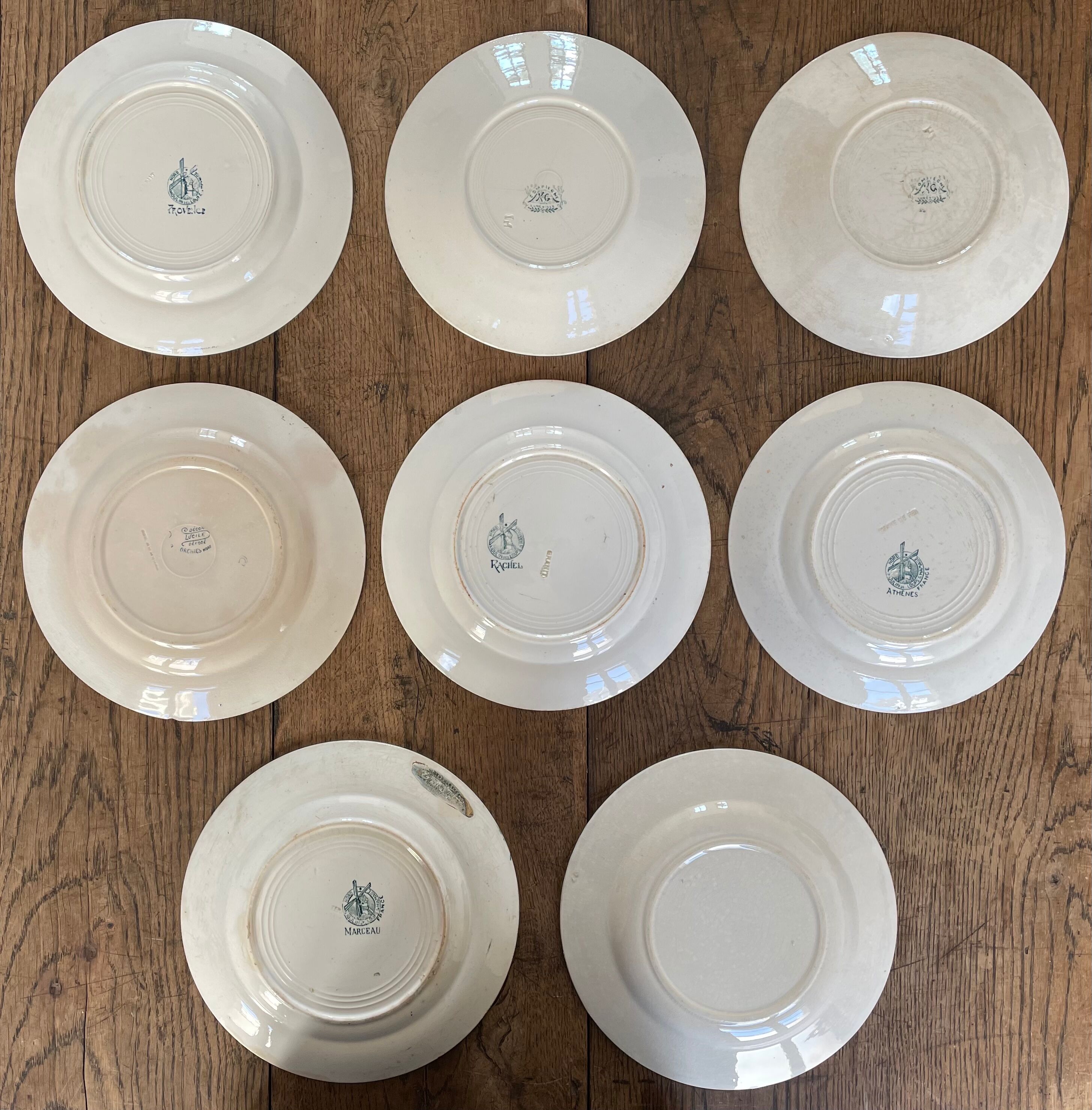 Set of 8dessert plates mismatched Iron Earth XIXth