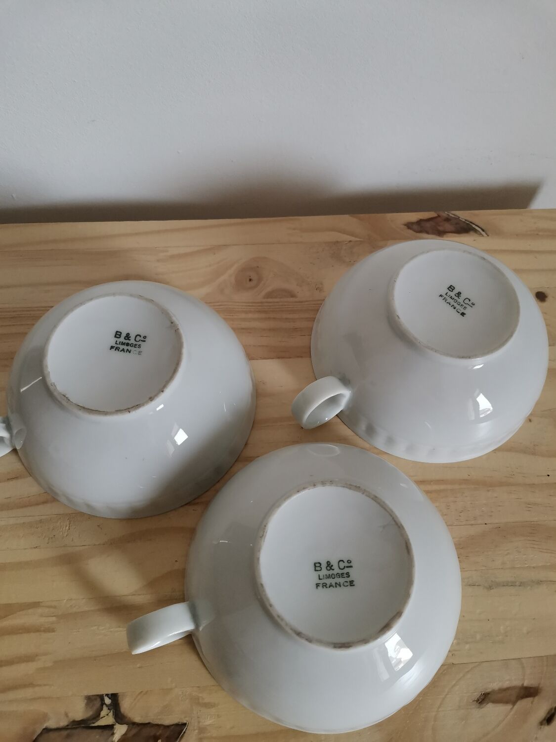 Set of 3 cups in porcelain from Limoges vintage France B&C