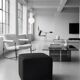 Minimalist square pouffe in black suede