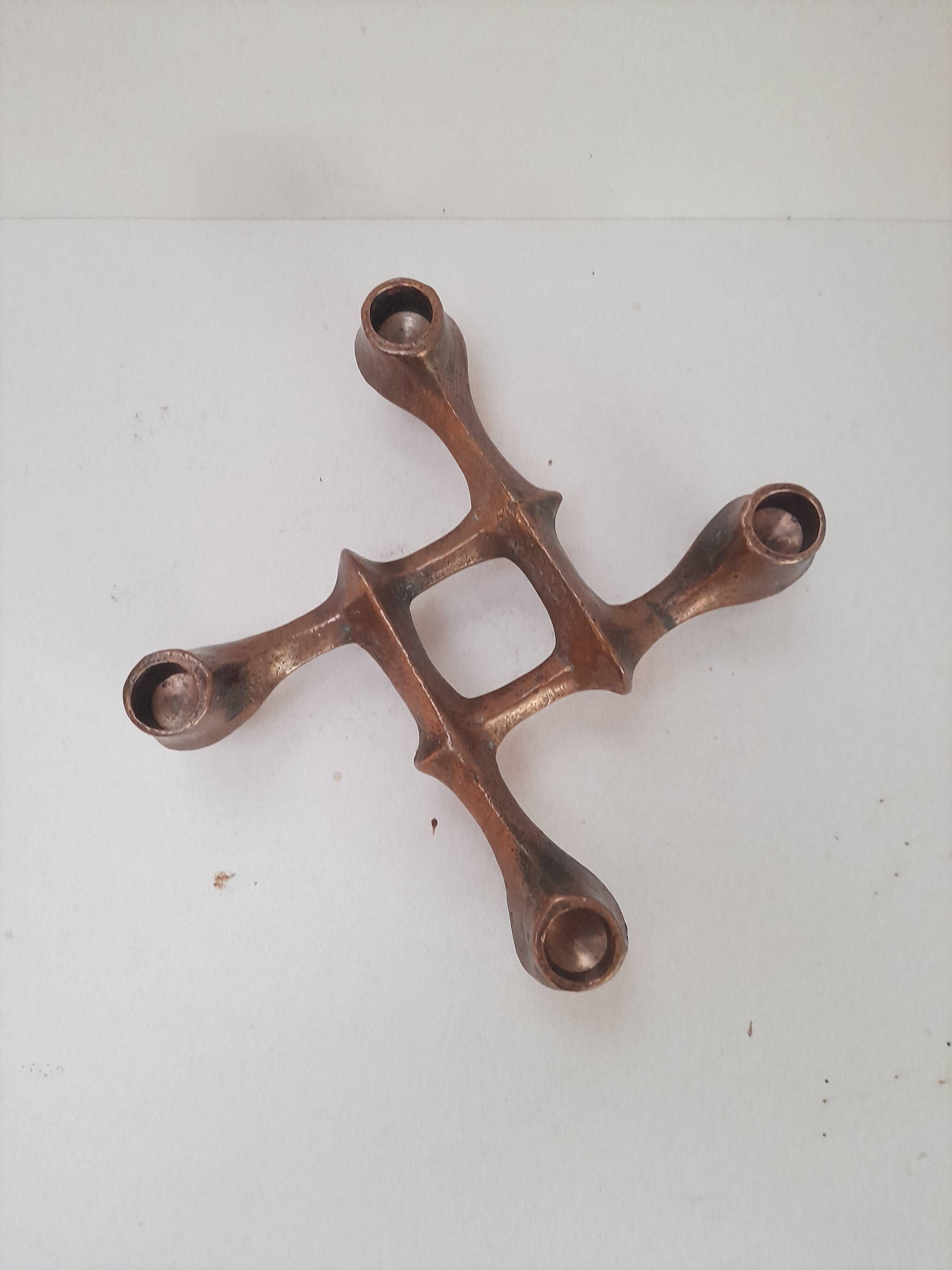 Brutalist bronze candlestick