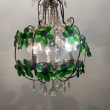 Lampe suspendue Macaroni à fleurs vertes des années 1950