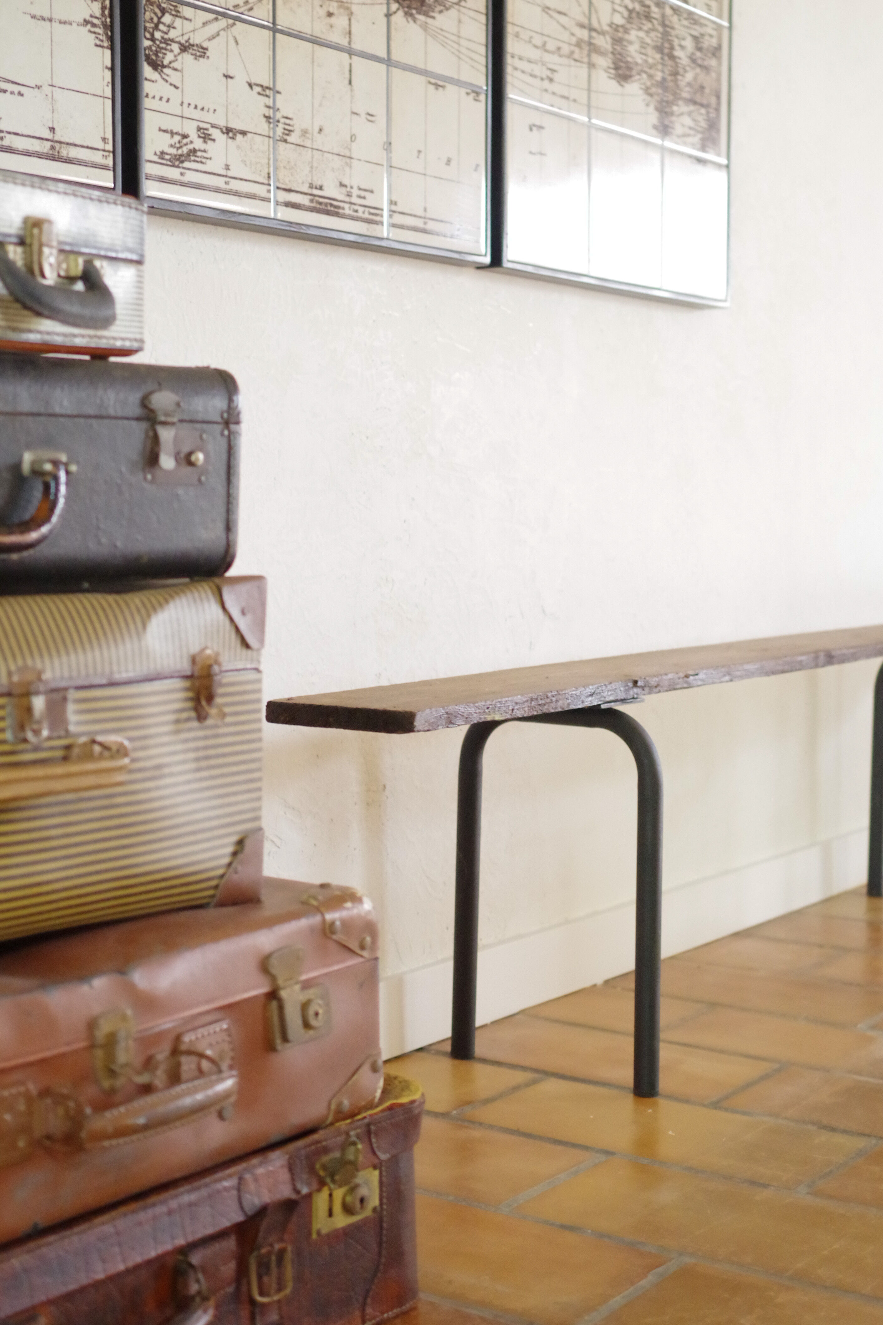 Old wooden and metal bench