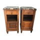 Set of 2 old oak bedside tables above black marble plaque