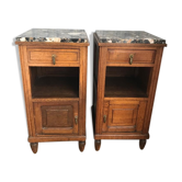 Lot de 2 chevets anciens en chêne dessus plaque de marbre noir