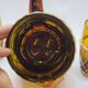 Vintage orangeade service in amber blown glass and wicker