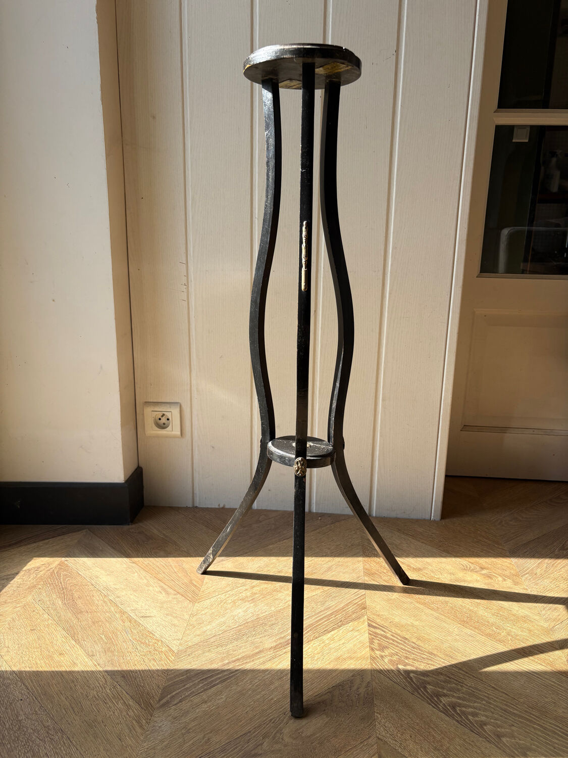 Napoleon III Empire period stool in blackened wood.