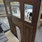 19th-century solid oak entrance door with three openings, including frame.