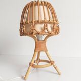 Midcentury Bamboo and Rattan Table Lamp, Attributed to Louis Sognot