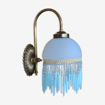 Blue wall lamp with pearl fringes