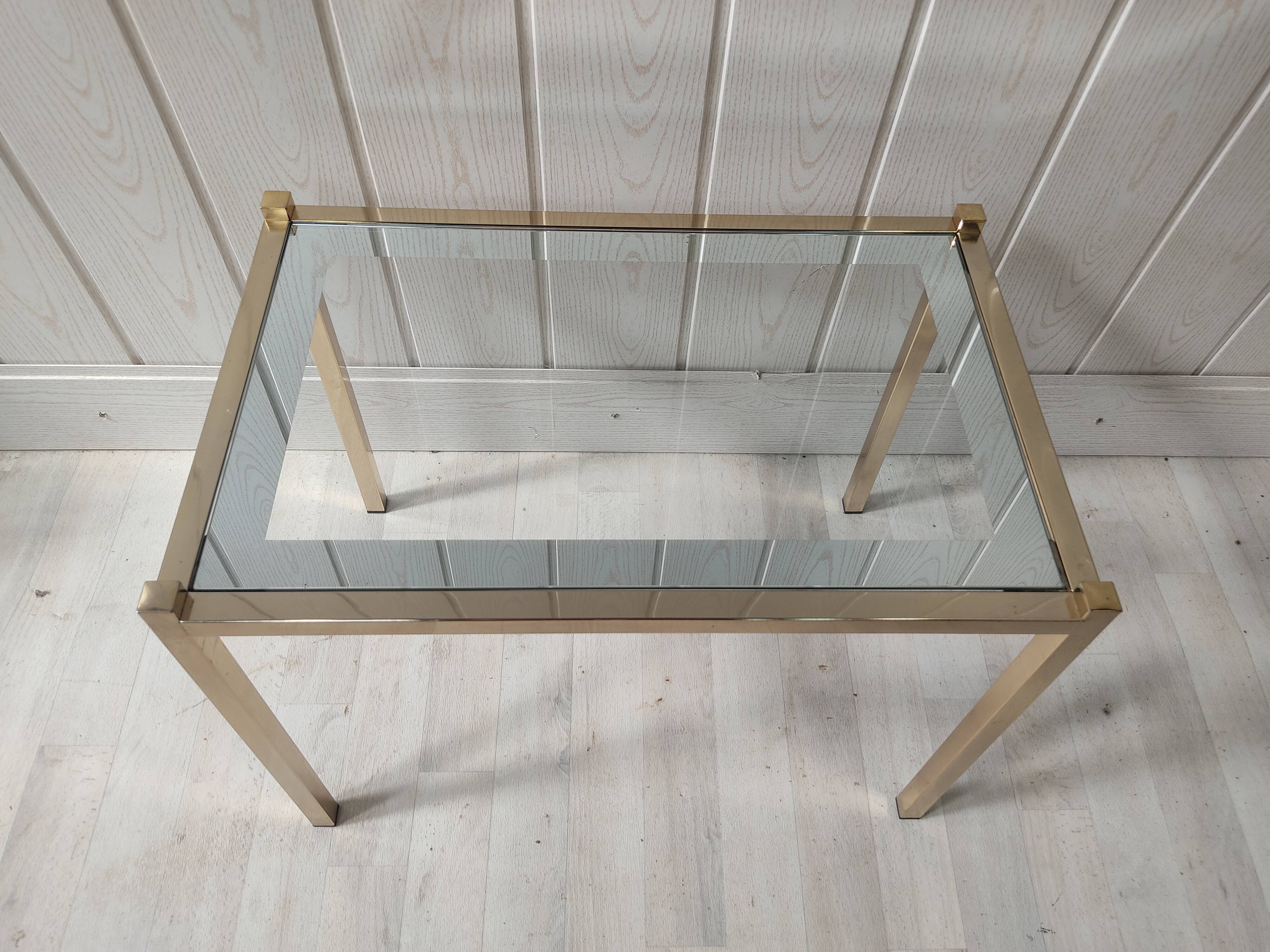 Vintage gilded metal side tables, glass and mirror