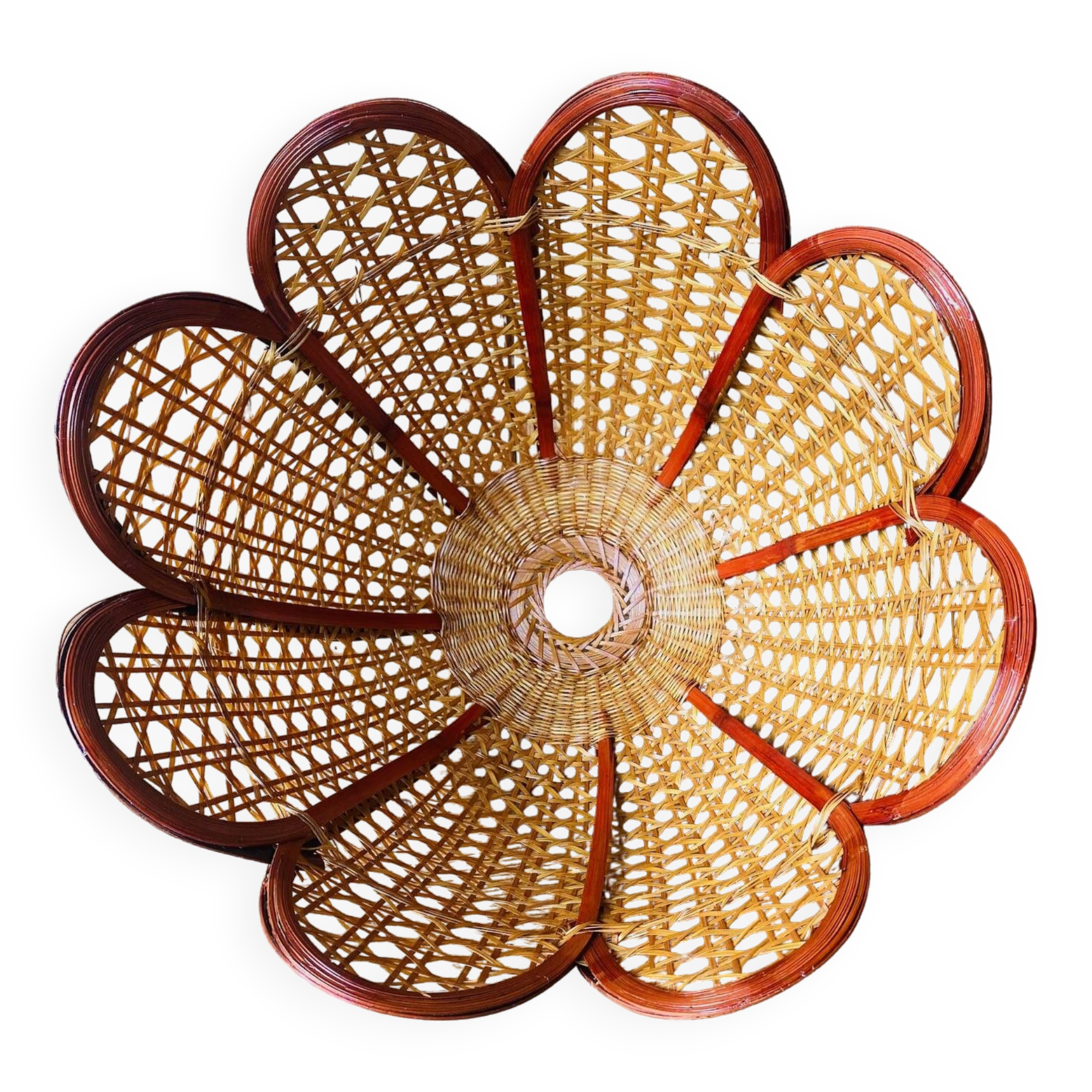 Vintage rattan flower pendant light.