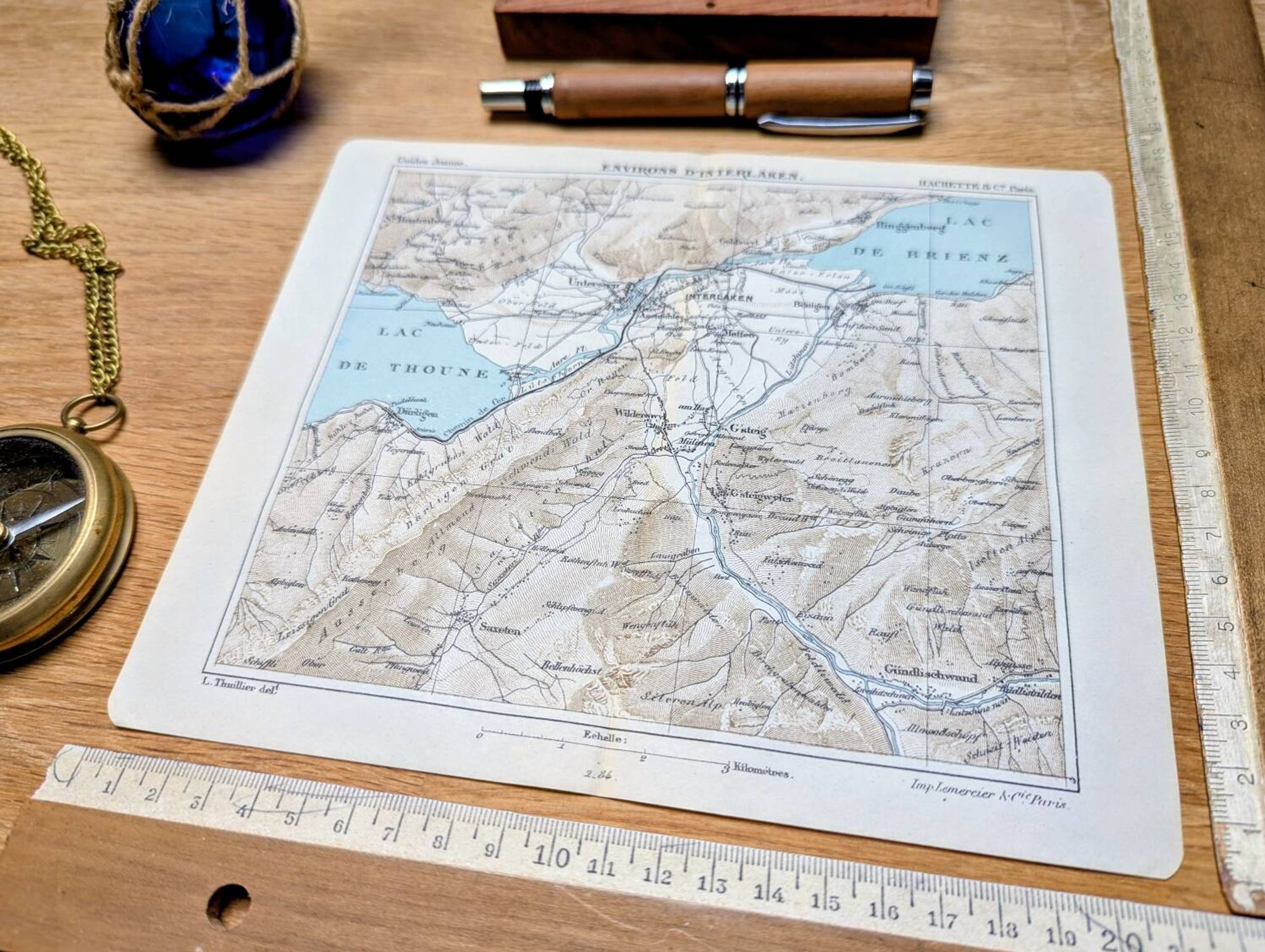 Imprimée en 1844, les environs d'Interlaken, Suisse.