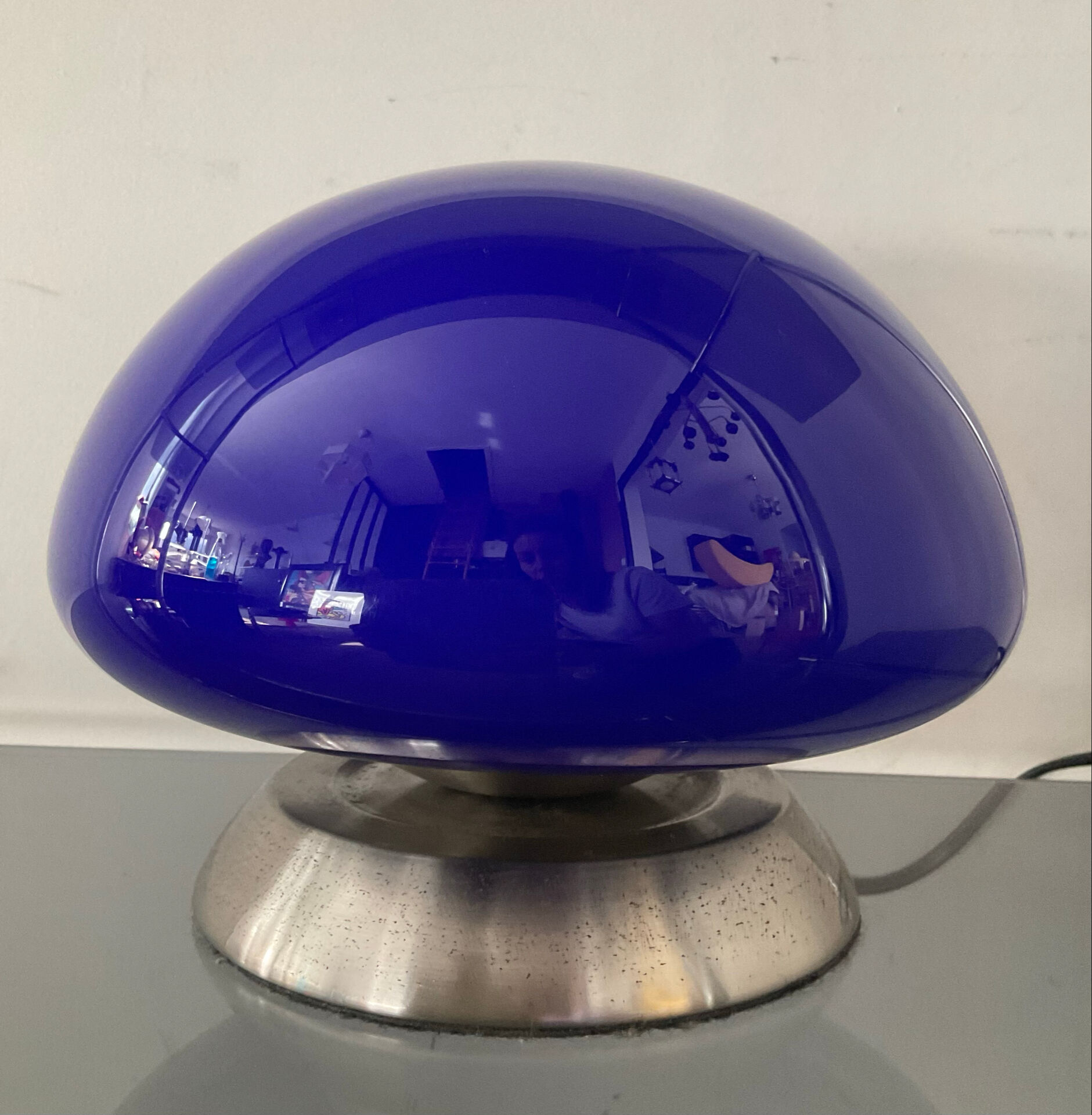 Vintage blue opaline mushroom lamp from the 1980s.