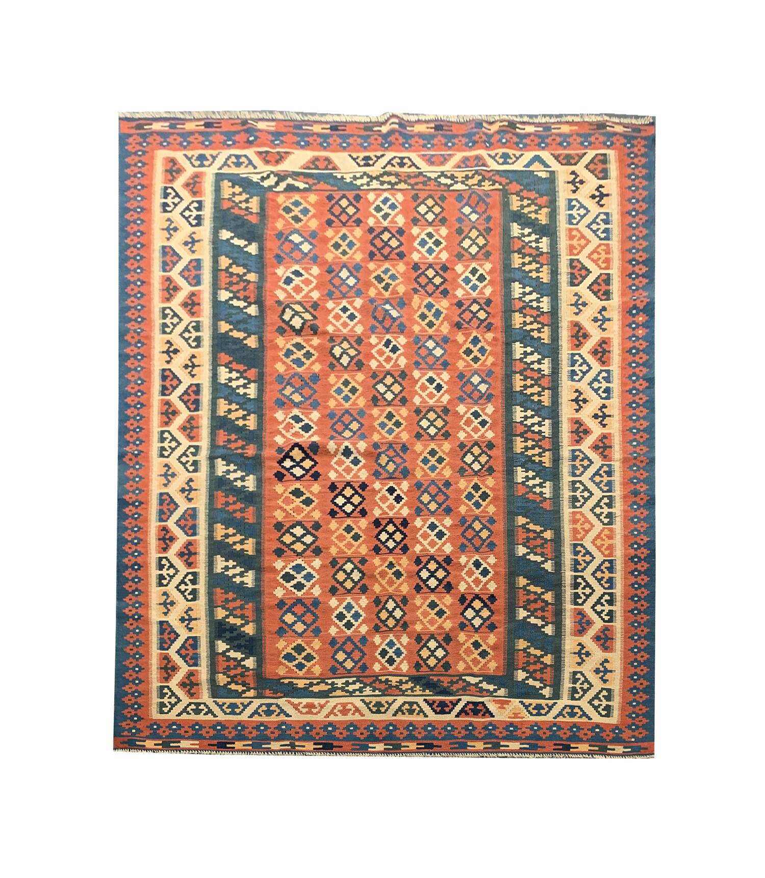 Grand tapis Kilim vintage, en laine turque tissée à plat, motif géométrique, 296 x 212 cm