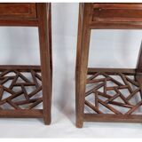 Set of chinese side tables with drawer in polished dark wood