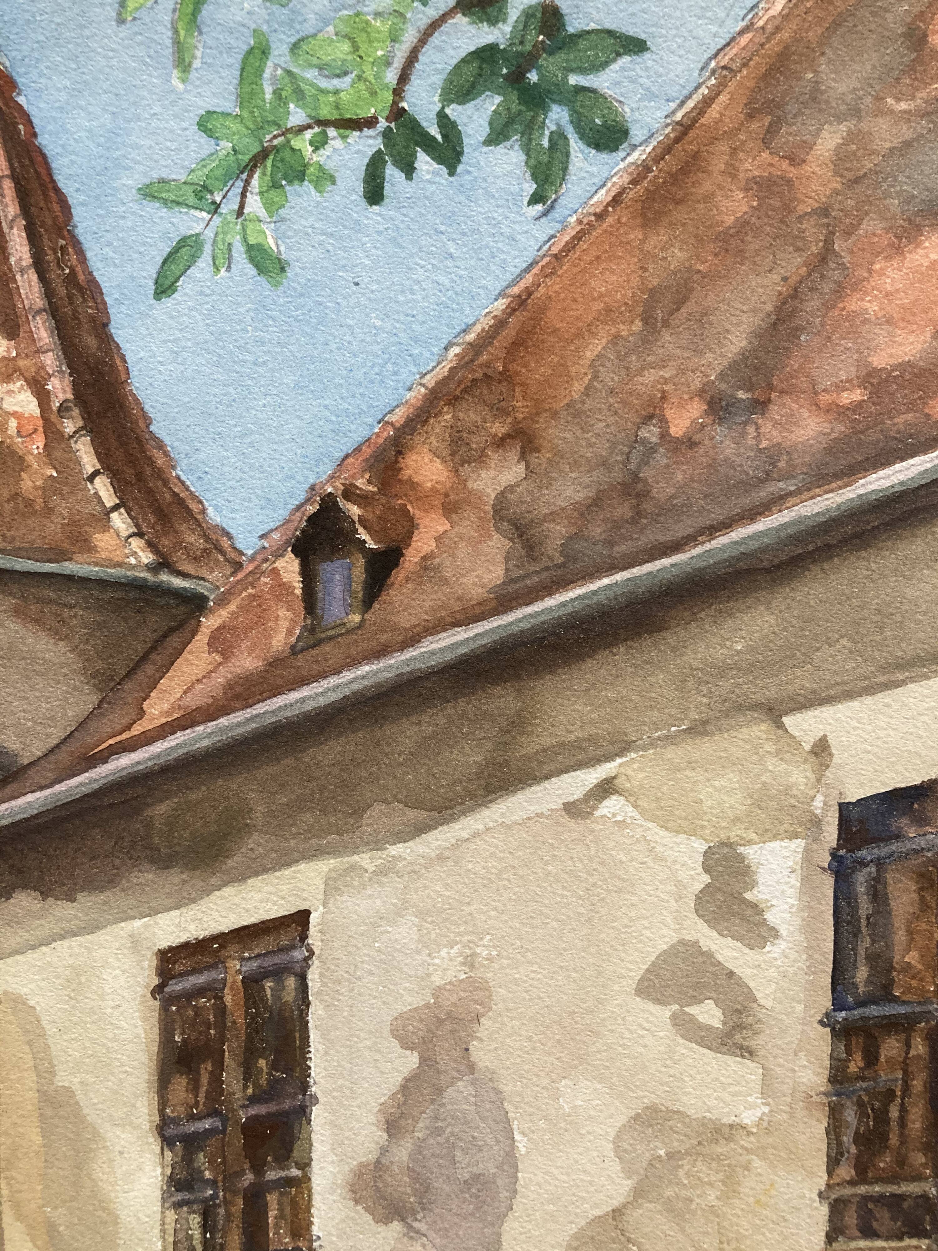 Vintage turret watercolor signed