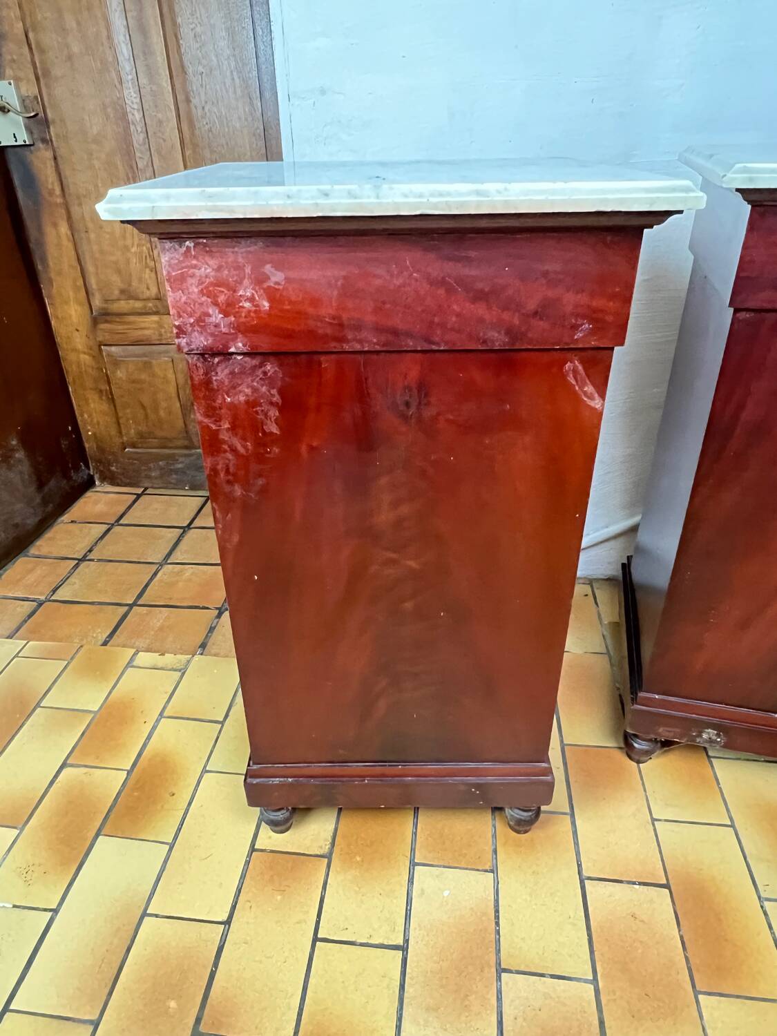Pair of Napoleon III bedside tables in mahogany and marble