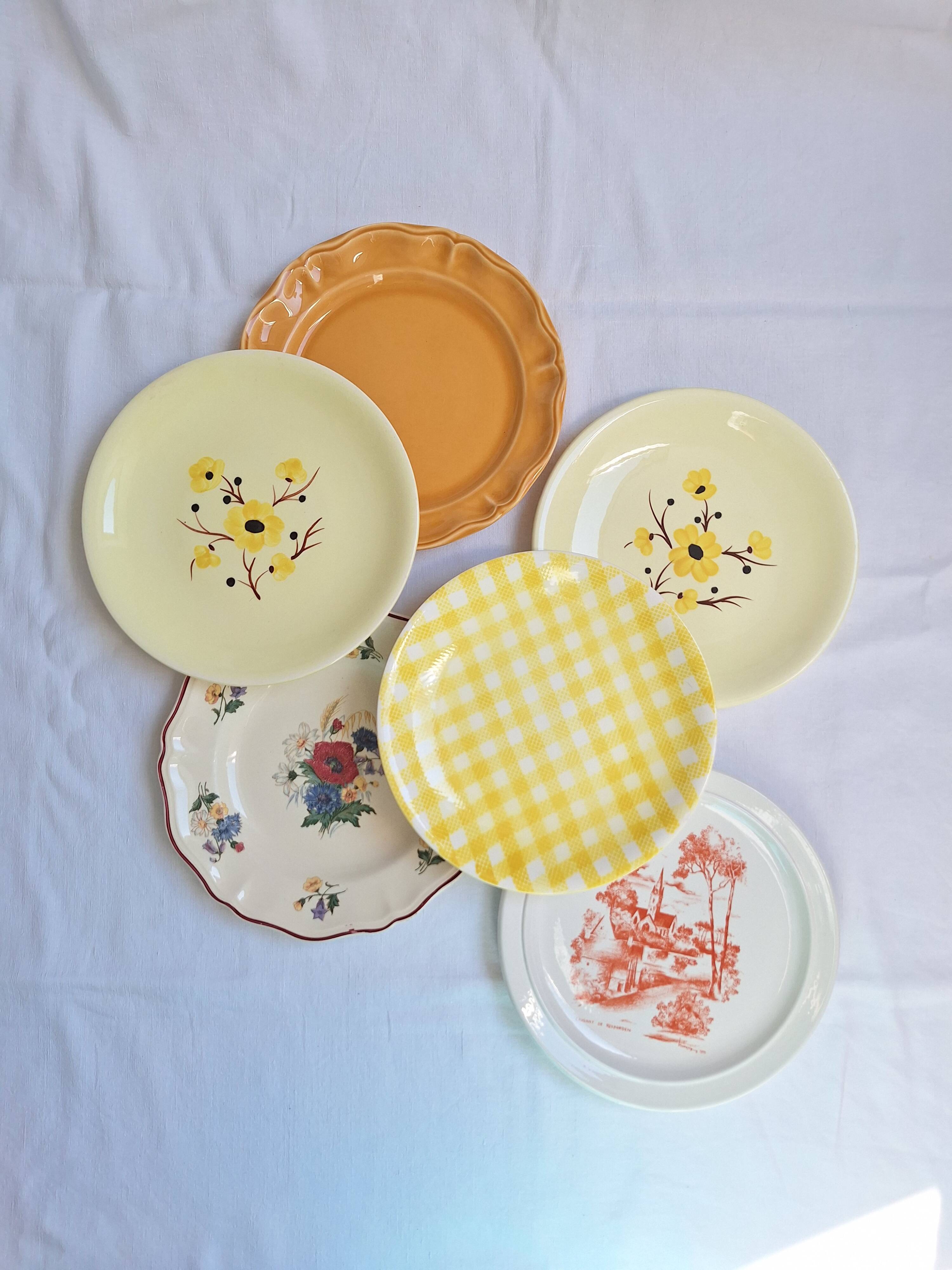 Vintage yellow orange and white dinner plates