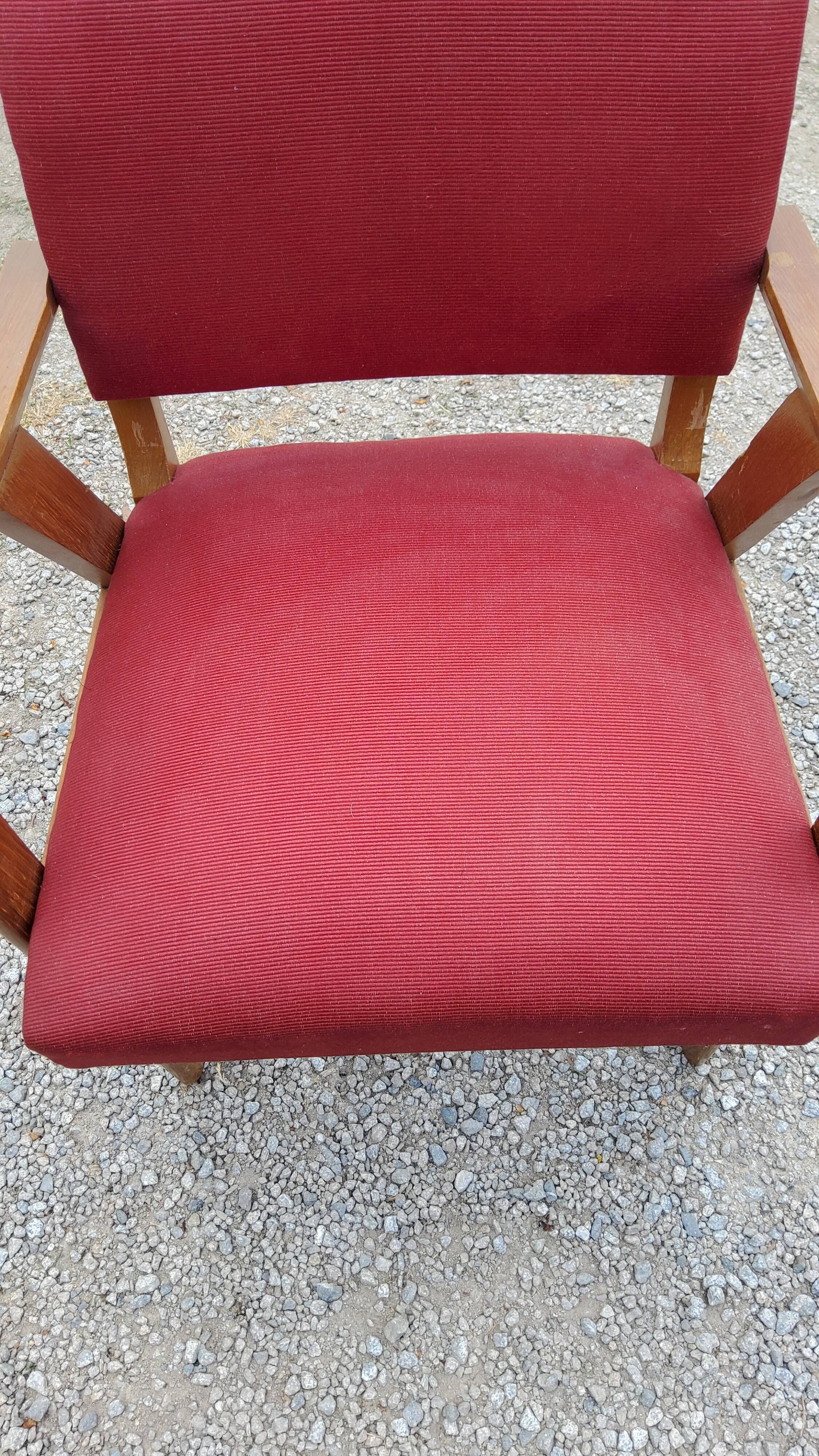 Armchair of the 50s in blond oak and red fabrics compass feet