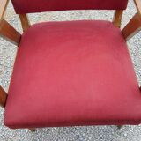 Armchair of the 50s in blond oak and red fabrics compass feet