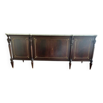 Enfilade de style anglais 4 portes en acajou avec dessus marbre blanc