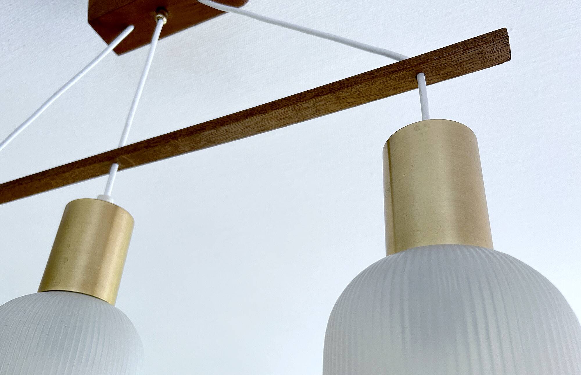 Vintage Scandinavian Pendant Light Teak Glass