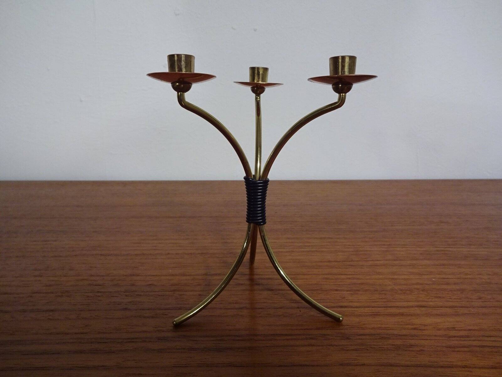 German filigree brass and copper candleholders, 1960s, set of 3