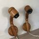 Pair of articulated Scandinavian wall lights SOLBACKEN in vintage wood