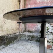 Adjustable coffee table in smoked glass, steel and stainless steel from the 70s