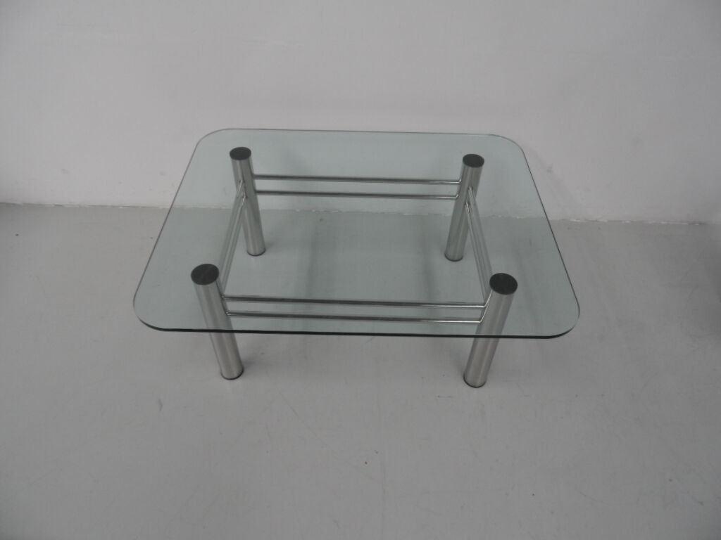 Table basse chromée avec verre années 1970