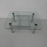 Table basse chromée avec verre années 1970