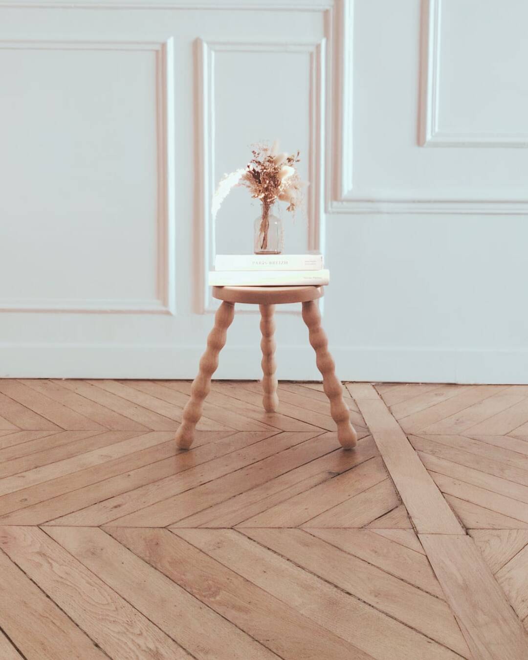 Small tripod/ bedside table/ renovated vintage stool, 1970s
